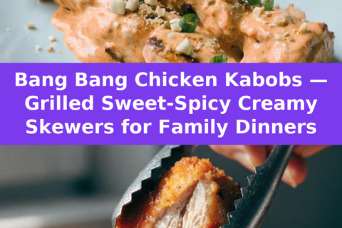 Bang Bang Chicken Kabobs — Grilled Sweet-Spicy Creamy Skewers for Family Dinners Pinterest recipe pin