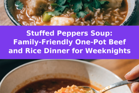 Stuffed Peppers Soup: Family-Friendly One-Pot Beef and Rice Dinner for Weeknights Pinterest recipe pin