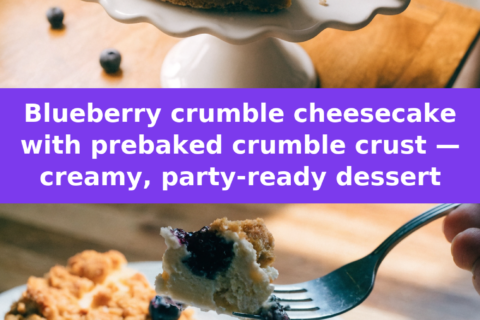 Blueberry crumble cheesecake with prebaked crumble crust — creamy, party-ready dessert Pinterest recipe pin