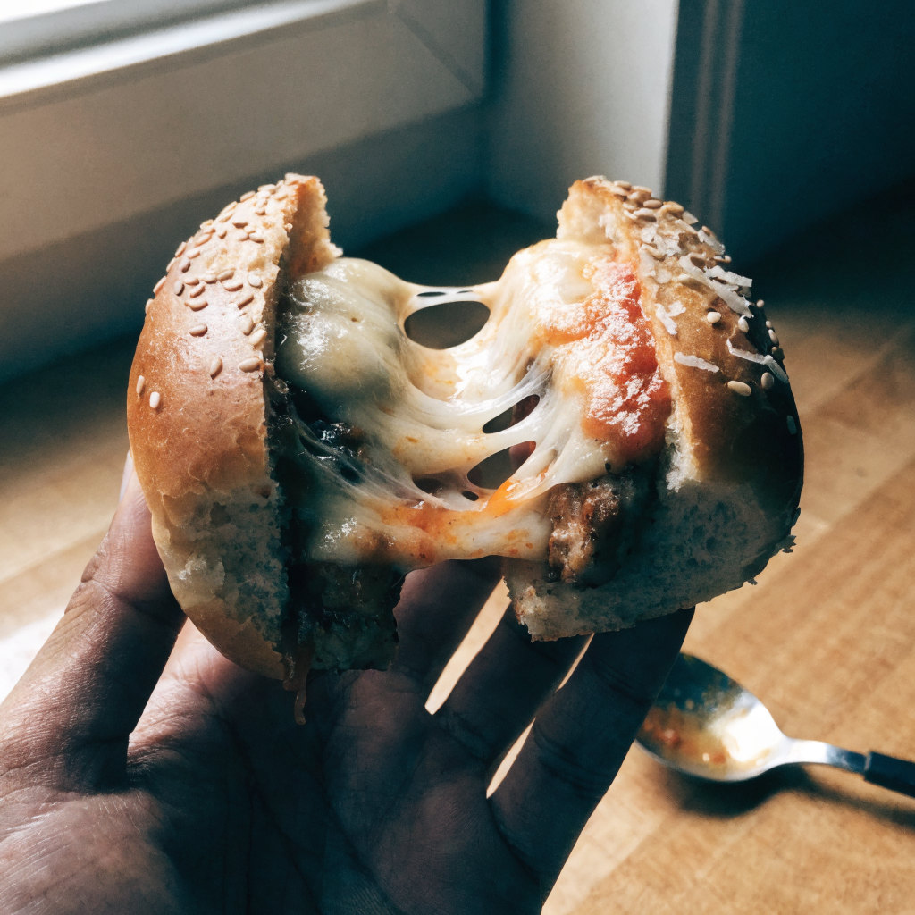 Close-up of chicken parmesan sliders (easy family dinner)