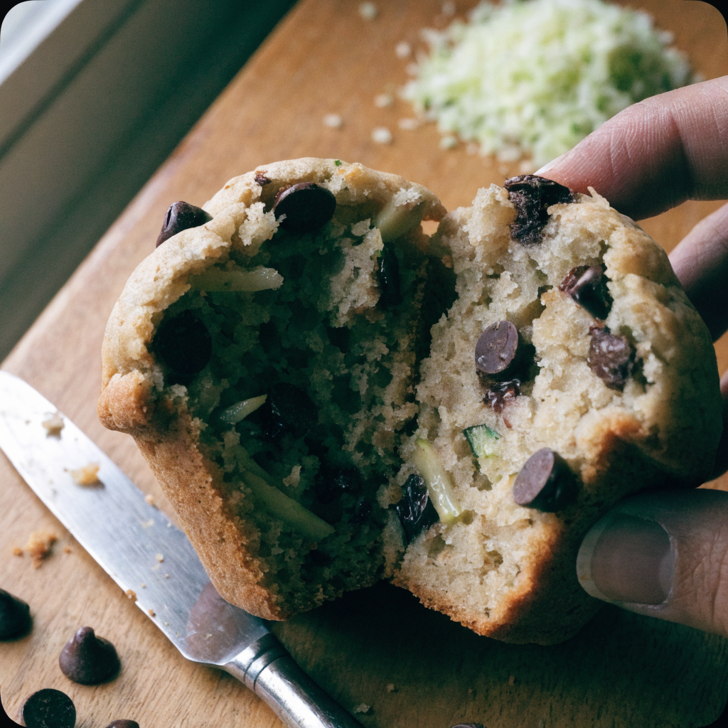 Close-up of chocolate chip zucchini muffins