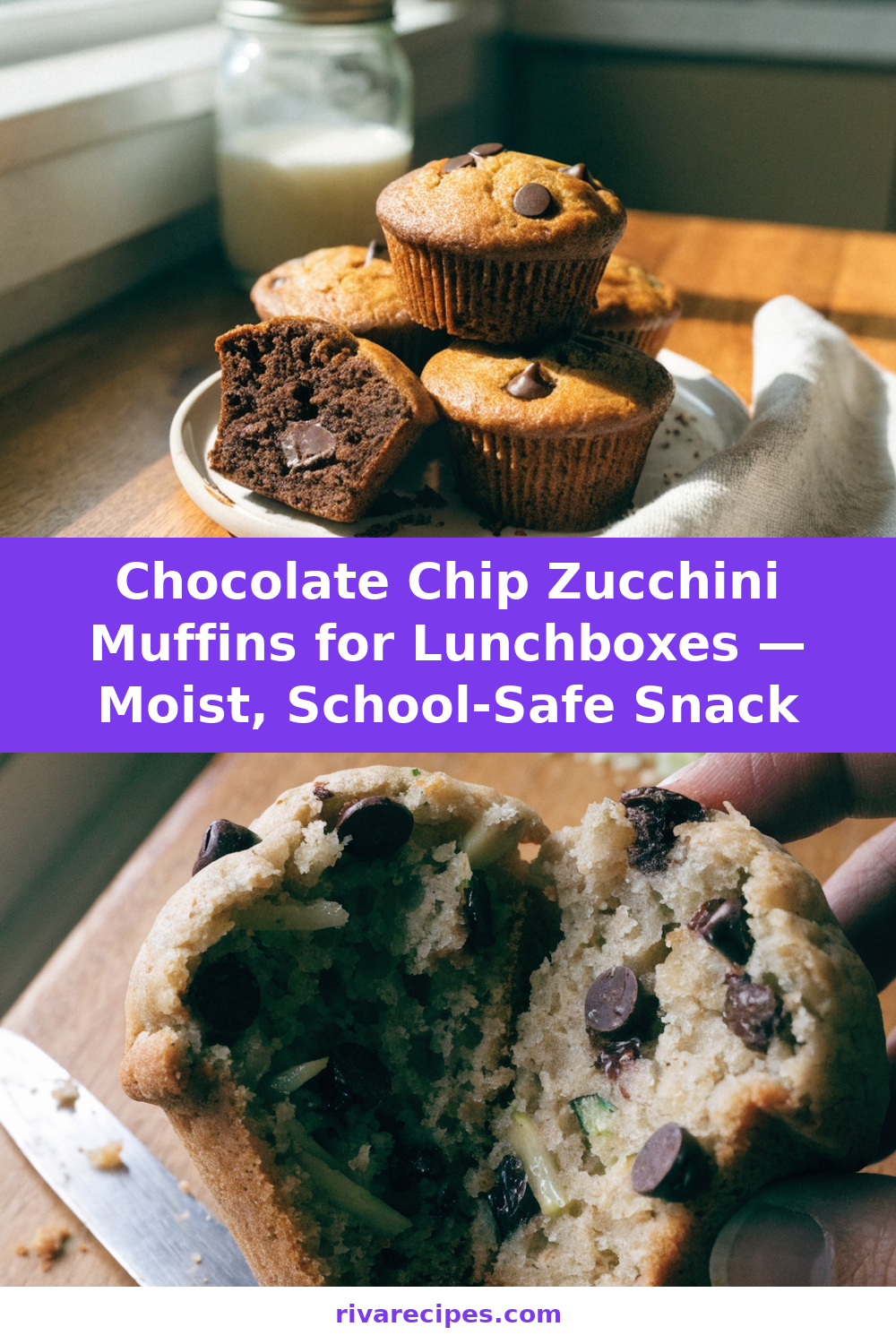 Chocolate Chip Zucchini Muffins for Lunchboxes — Moist, School-Safe Snack Pinterest recipe pin