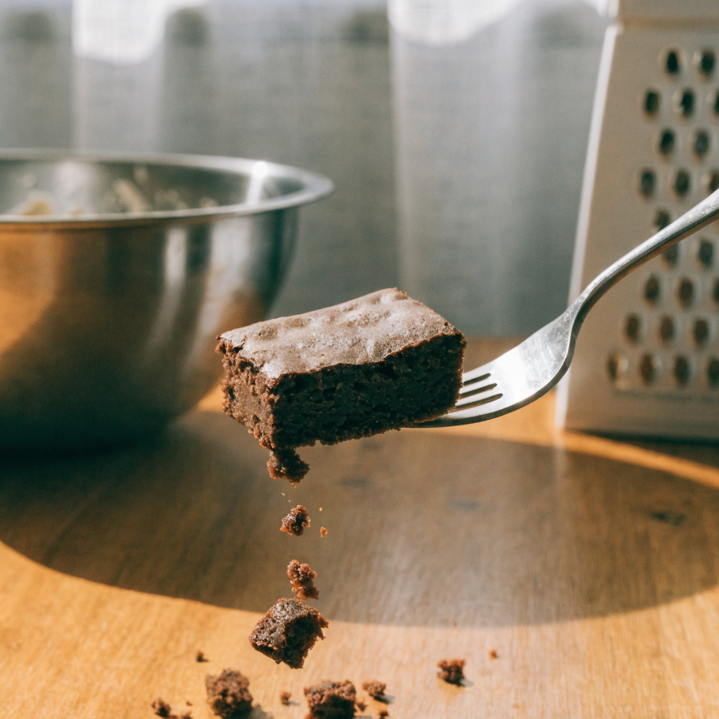 Close-up of fudgy dark chocolate zucchini brownies