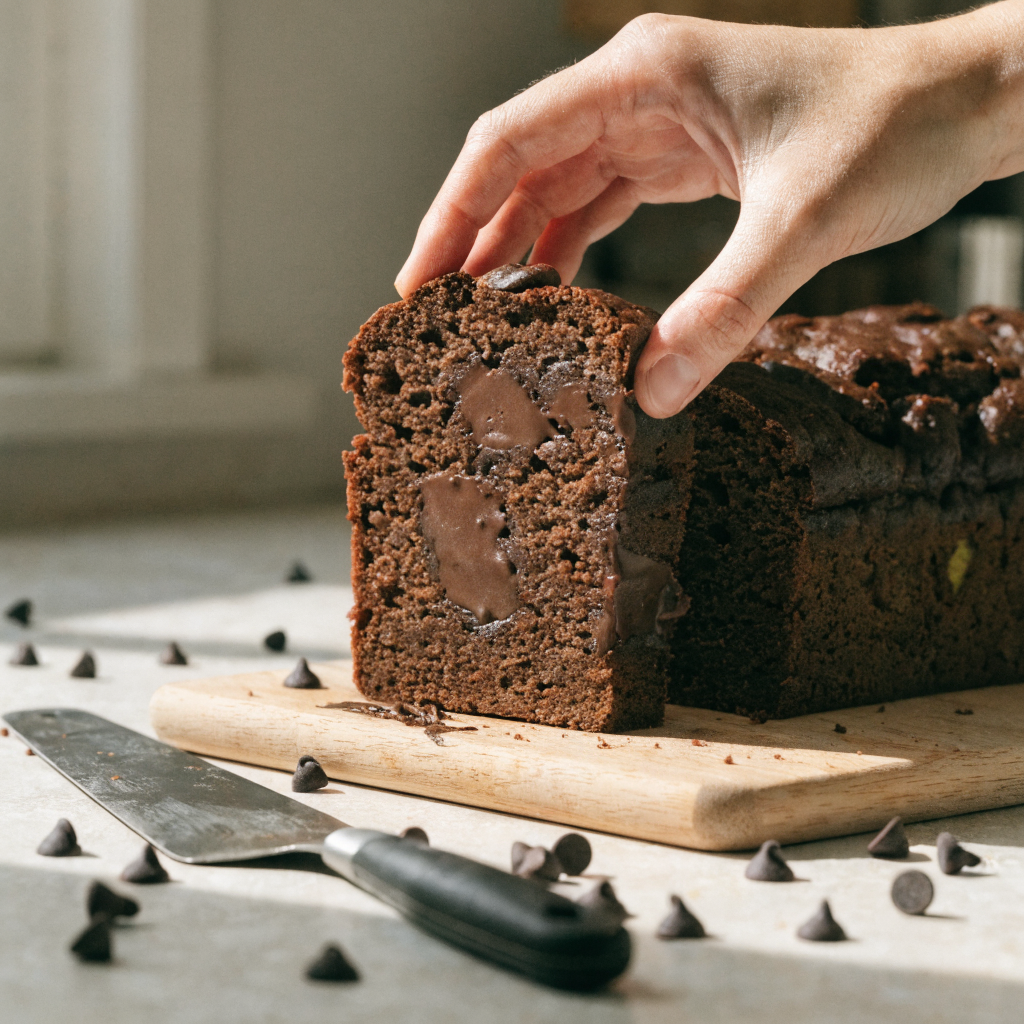 Close-up of one-bowl keto chocolate zucchini bread