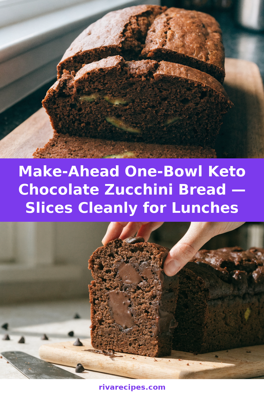 Make-Ahead One-Bowl Keto Chocolate Zucchini Bread — Slices Cleanly for Lunches Pinterest recipe pin