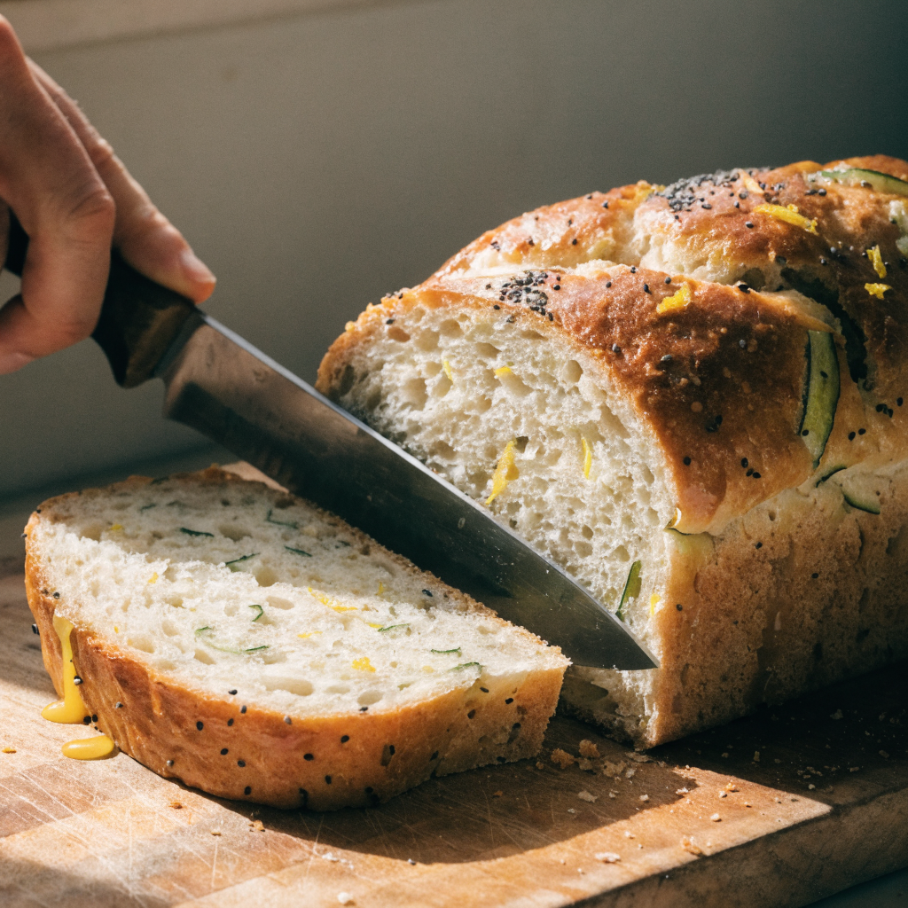 Close-up of lemon poppy seed zucchini bread