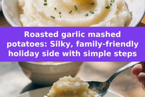 Roasted garlic mashed potatoes: Silky, family-friendly holiday side with simple steps Pinterest recipe pin