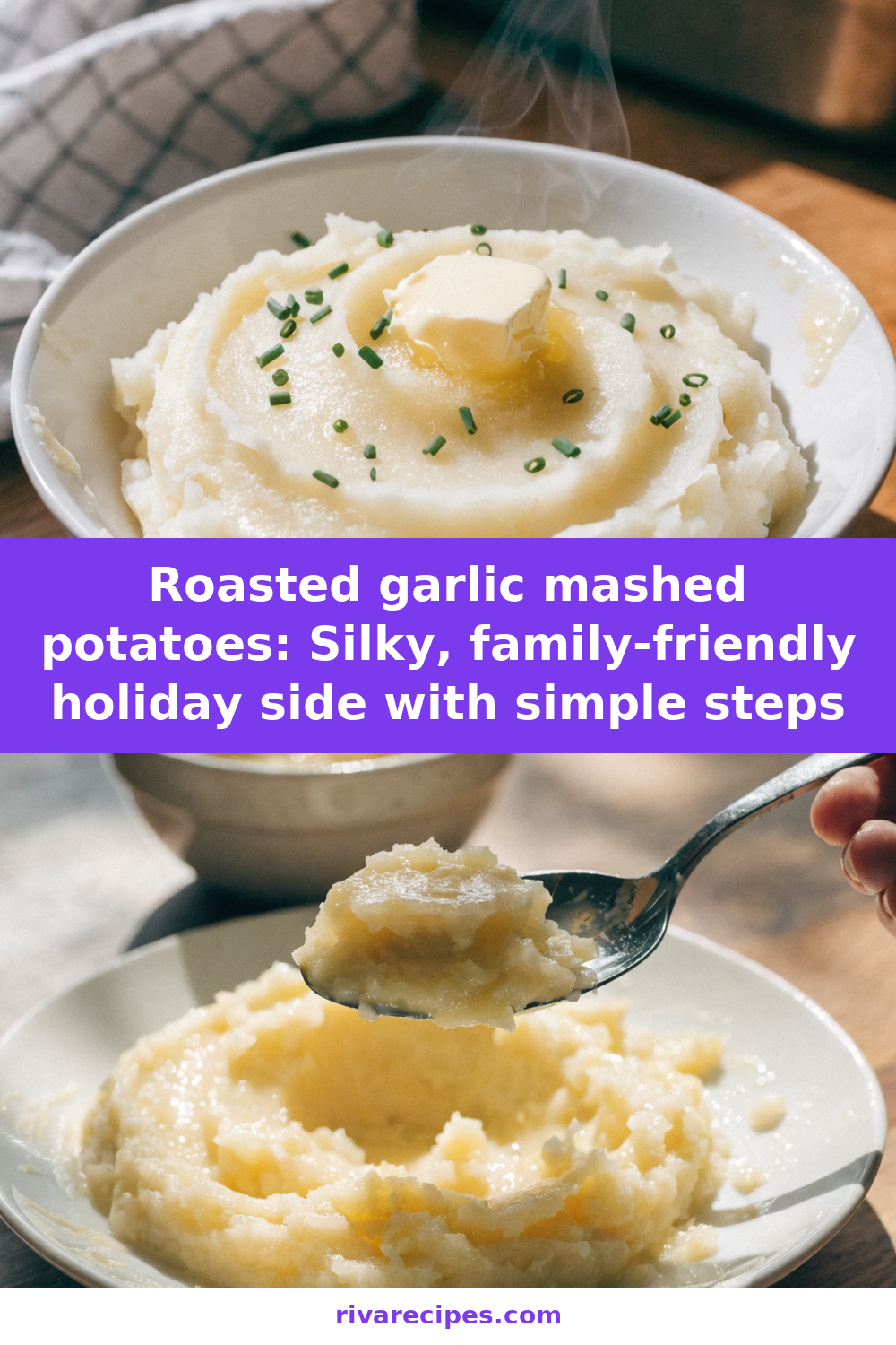 Roasted garlic mashed potatoes: Silky, family-friendly holiday side with simple steps Pinterest recipe pin